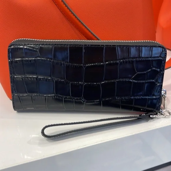 Michael Kors Jet Set Travel Metallic Crocodile Embossed Leather Continental Wall - Picture 3 of 16